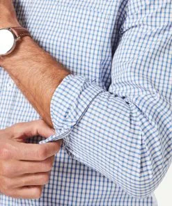 Gazman Tailored Easy Care Check Long Sleeve Shirt - Marine Blue -Cheap Gazman Store LSHW21006T 402 WEB 04