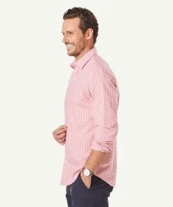 Gazman Tailored Easy Care Check Long Sleeve Shirt - RED -Cheap Gazman Store LSHW21006T 600 WEB 06