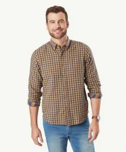 Gazman Casual Double Faced Check Long Sleeve Shirt - Golden Yellow