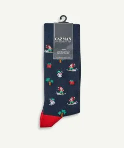 Gazman Non Tight Surfing Santa Sock - Navy -Cheap Gazman Store SOCS21018 440 WEB 02